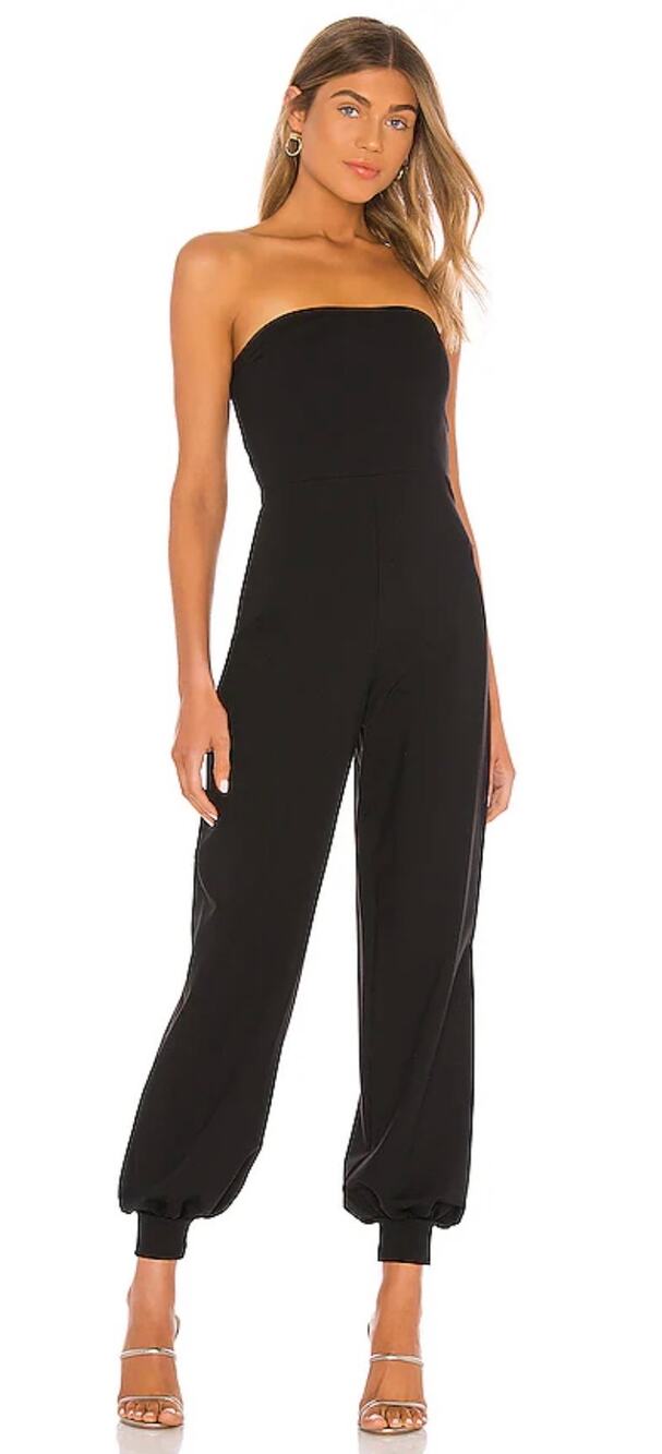 Susana Monaco Strapless Cuffed Ankle Jumpsuit Black Knit Cotton Sz M